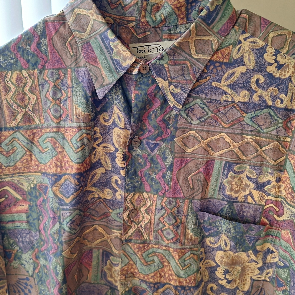 Vintage Tori Richard Honolulu Hawaiian Tiki Men's L Cotton Button Shirt